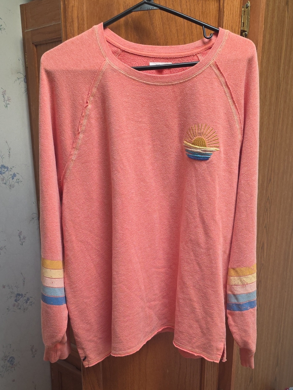 Maurices Coral Pink Pullover Sweatshirt with Sunset Patch